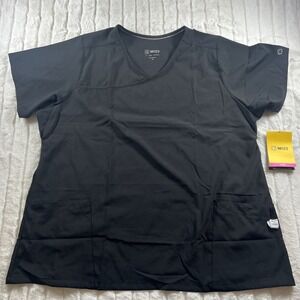 WonderWink  W123 V-Neck Scrub Top Short Sleeve Women's 1X‎ Black NWT